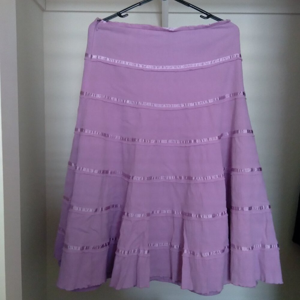 Vintage Y2K Studio by Liz Claiborne Purple Cotton Tiered Midi Skirt Size 4 - Picture 2 of 5